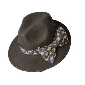 Boho Fedora woman's fancy big bow hat, Black fedora with gold and blue hatband h